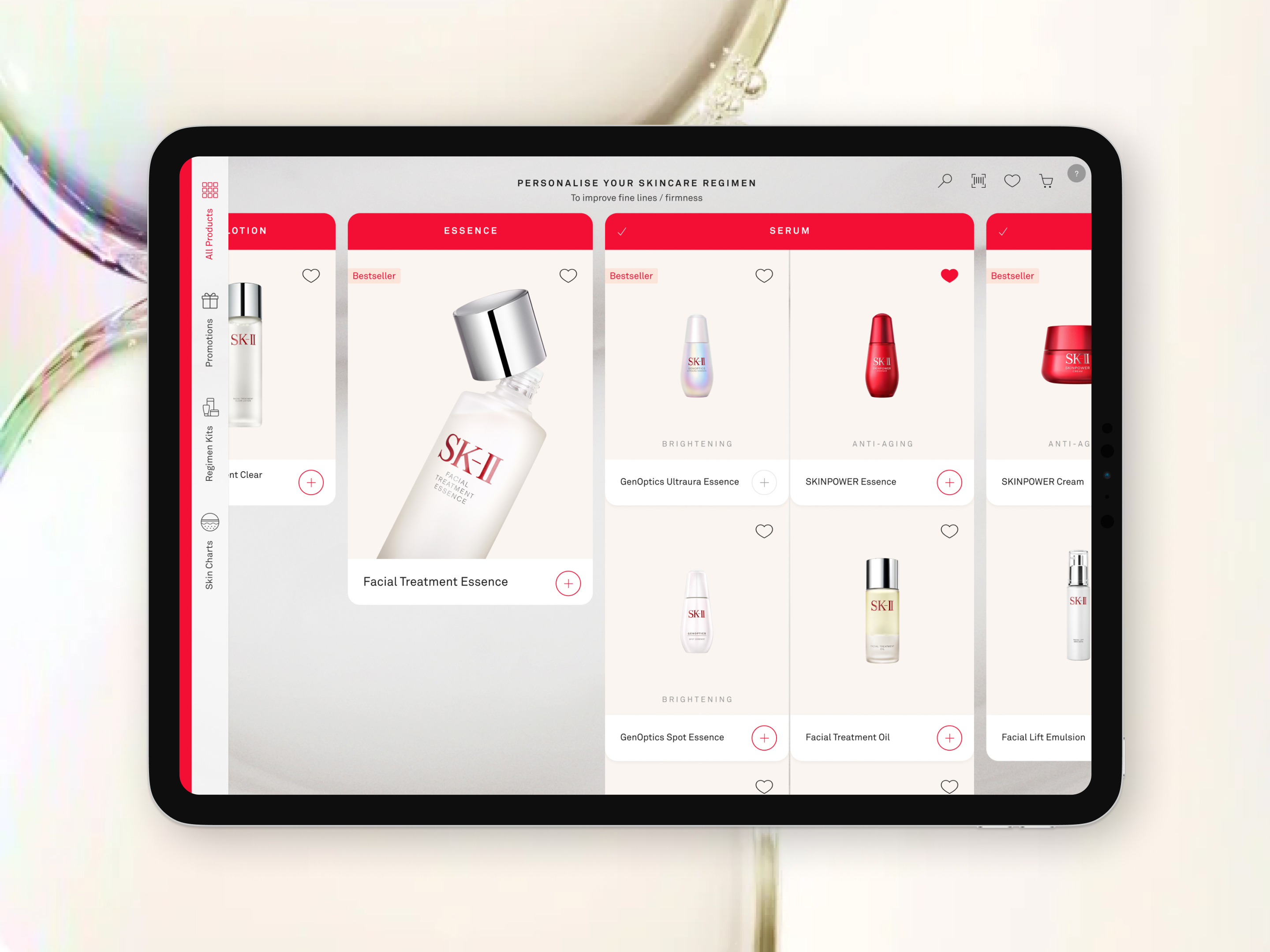 SK-II in-counter beauty advisor tablet showing personalized skincare regimen