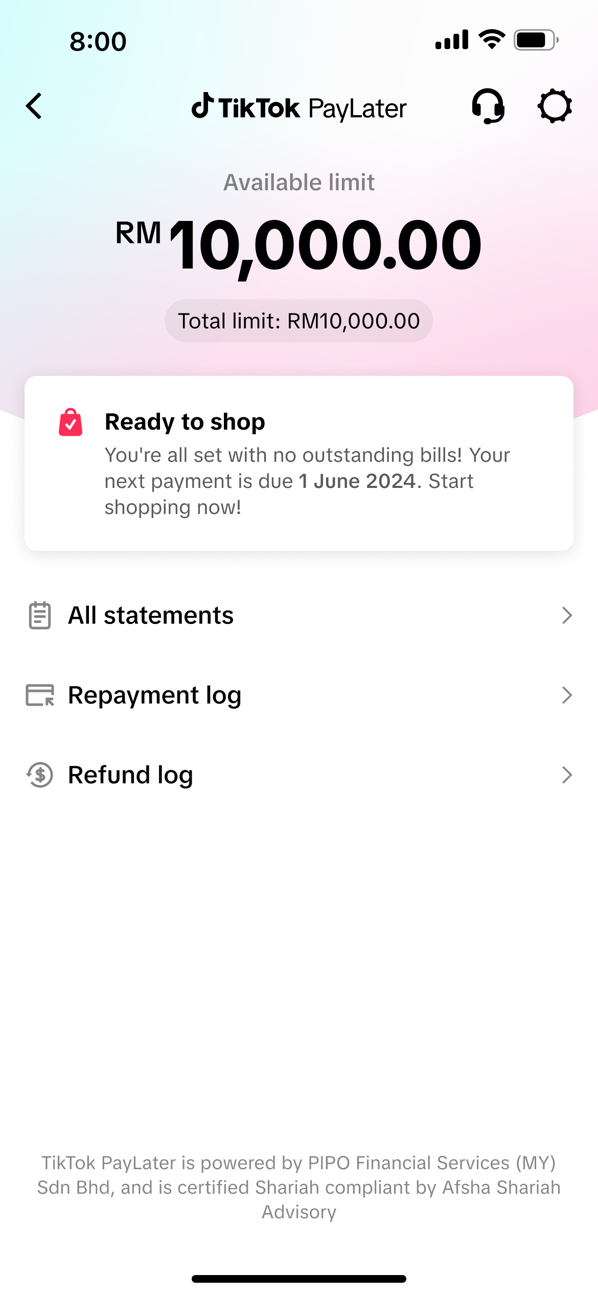Malaysia TikTok PayLater available limit screen