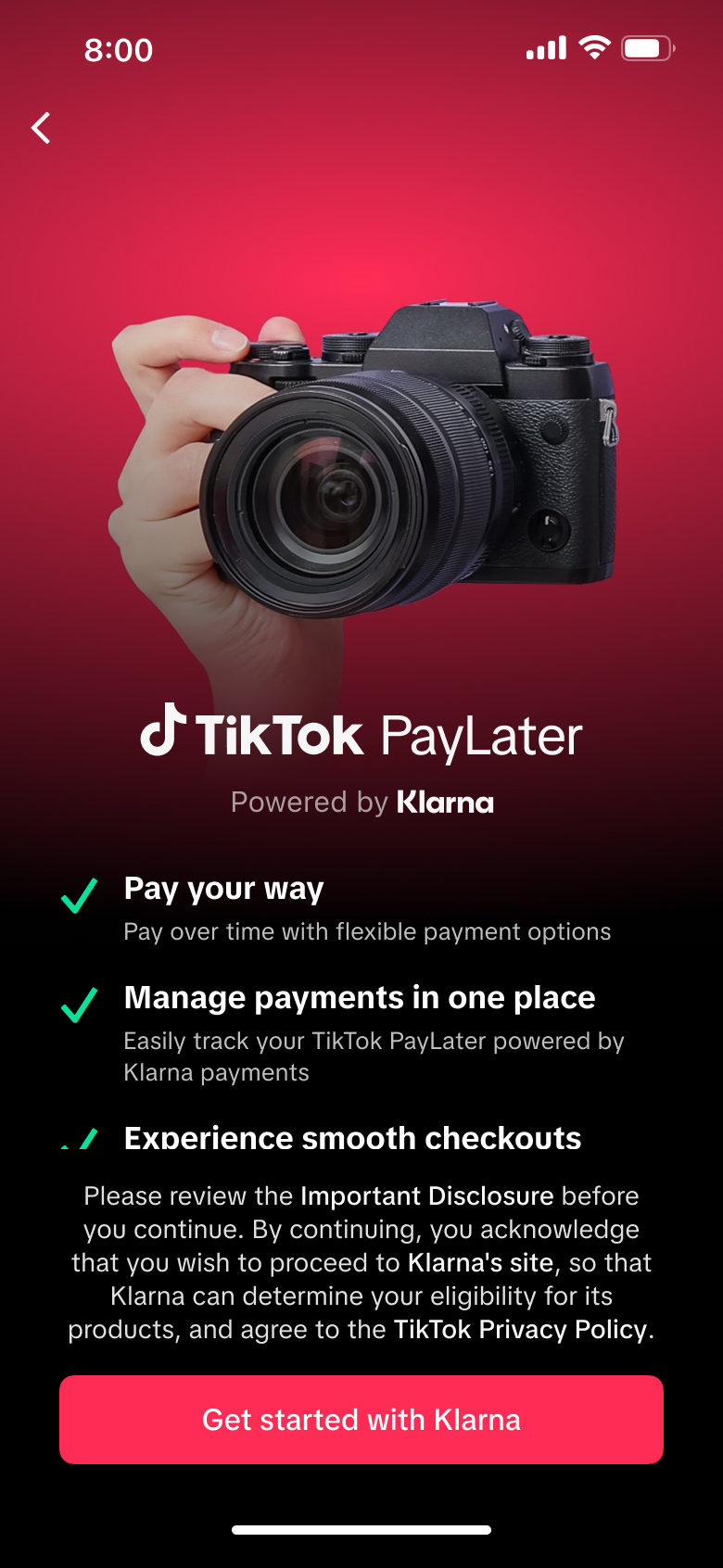 TikTok PayLater EU — activation screen